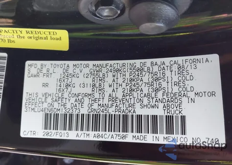 2013 Toyota Tacoma Base V6 z USA, uszkodzony, nr VIN 3TMLU4EN6DM132373